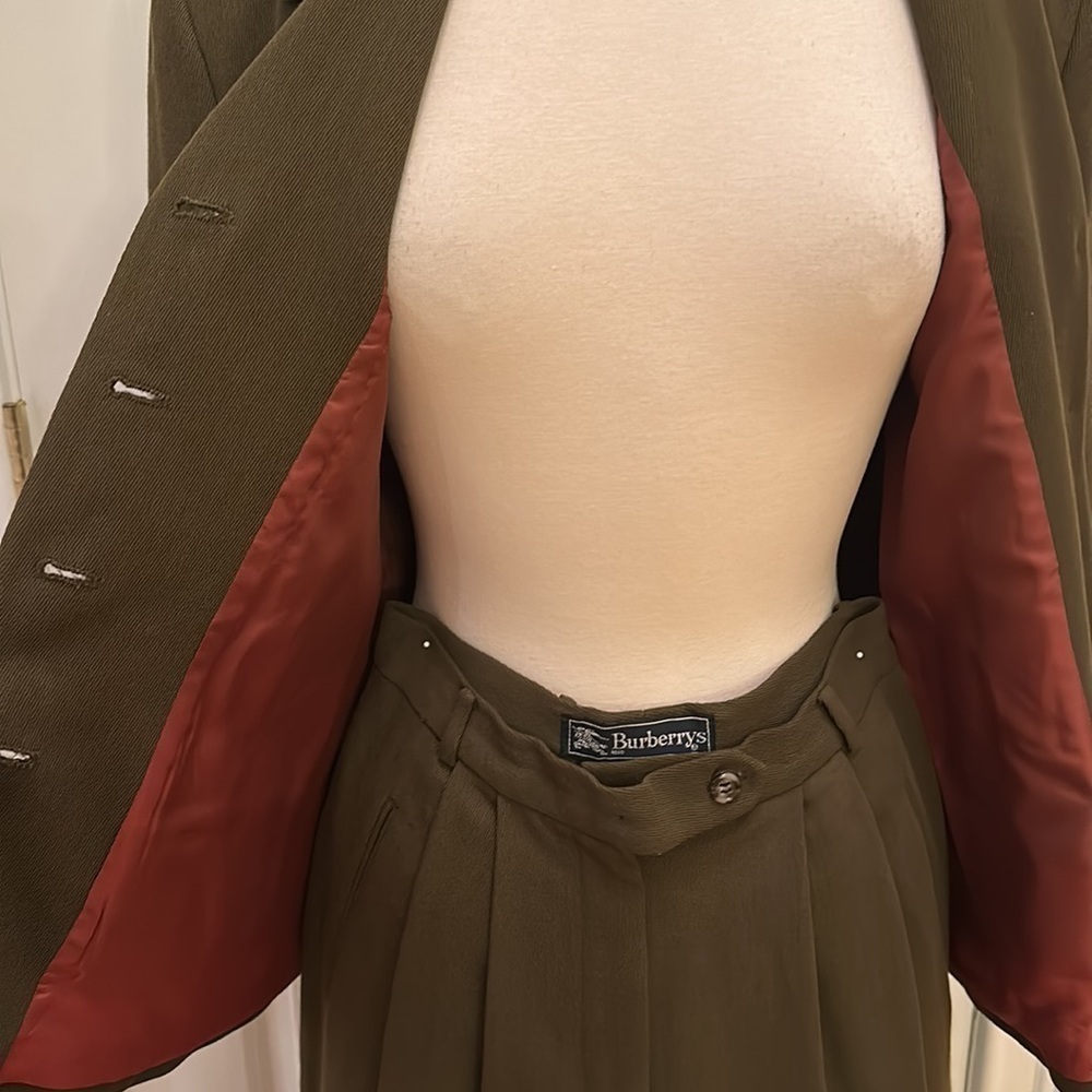 Burberrys Vintage Olive Green Wool Blend Pant Suit 6-10 - Picture 11 of 16